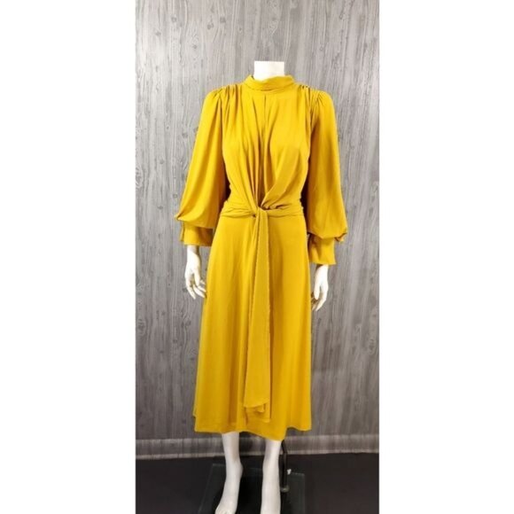 Eloquii Yellow Midi Dress Sleeve Stretch Knit Classic Mock Neck - Picture 3 of 7